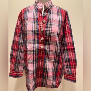 Jcrew pink tartan tunic with jewel buttons